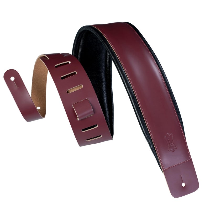 Levy's Leathers 3" Leather Guitar Strap with Foam Padding and Garment Leather Backing; Burgundy (DM1PD-BRG) - Image 1
